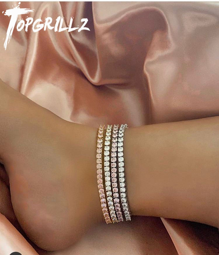 TOPGRILLZ Women Anklet 3mm Row Tennis Cubic Zirconia Anklet Choker Hip Hop Fashion Charm Jewelry For Gift Can Adjustable