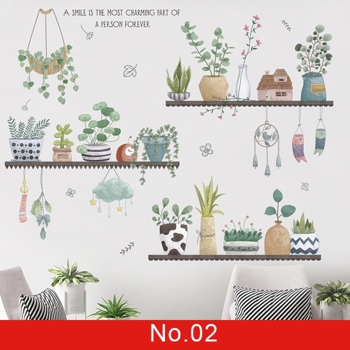24 estilos Serie de plantas Pegatinas de pared para sala de estar Dormitorio Hojas verdes Calcomanías de pared extraíbles Vinilo DIY Murales ecológicos
