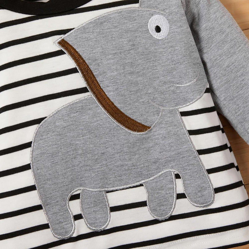 PatPat, 2 uds., conjunto de Top y pantalones a rayas con apliques de elefante, ropa para bebés y niños, conjuntos de manga larga para bebés
