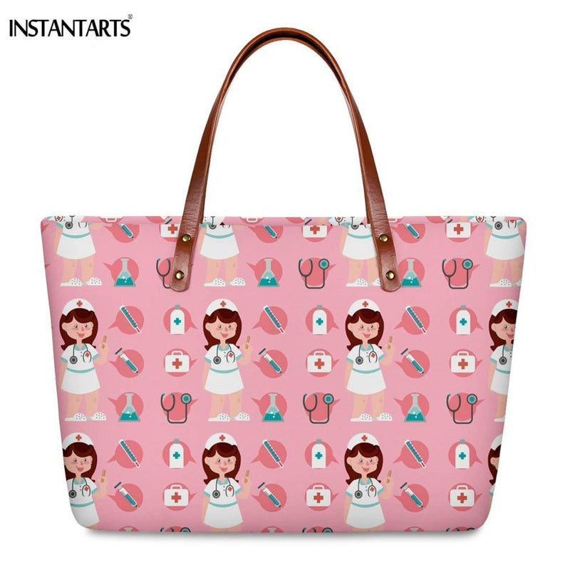 INSTANTARTS Cartoon Nurse Print Women Casual Work Handbags Large Capacity Tote Hospital Paramedical Fashion Travel Shoulder Bag