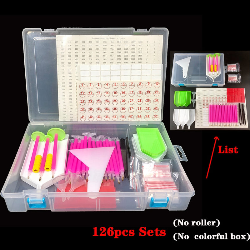 126/127/128pcs Diamond Painting Tools sets 5D Diamond Painting Accessories Kits Storage Box Roller Point Sticker Drill Pen Set