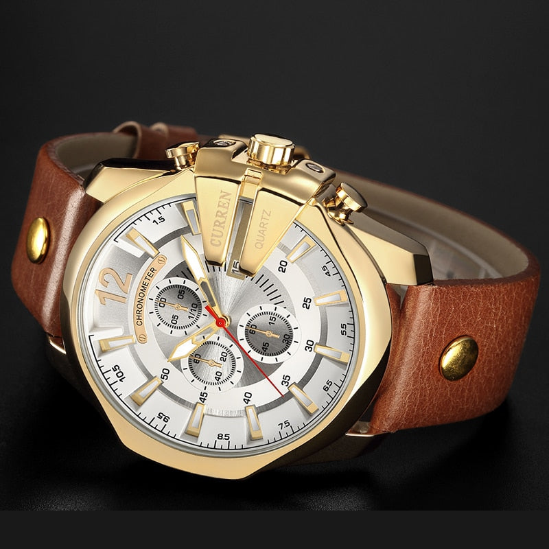 Hombres Marca de lujo CURREN Nueva moda Casual Deportes Relojes Diseño moderno Reloj de pulsera de cuarzo Correa de cuero genuino Reloj masculino