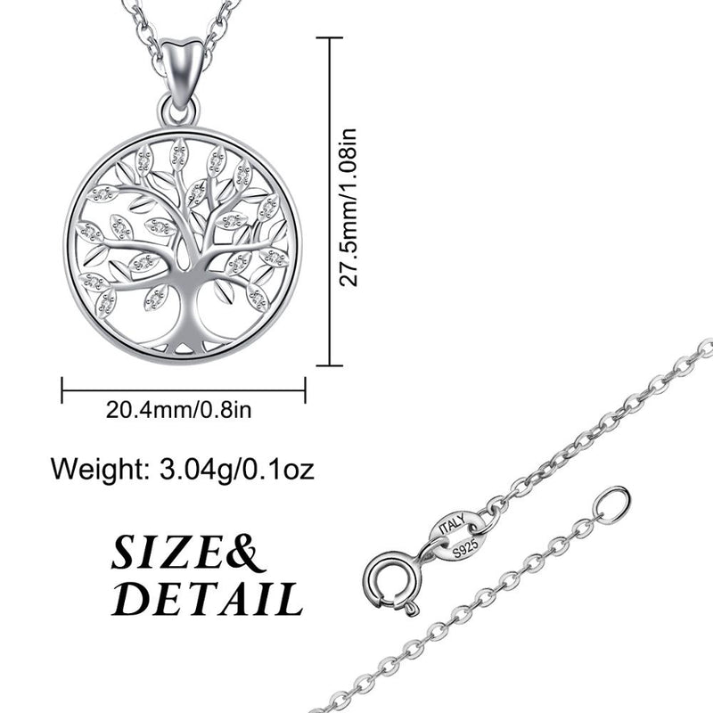 EUDORA 100% 925 Sterling Silver Tree of Life Pendant Necklaces with AAA Zircon Women Fashion Jewelry Gift For Girl Birthday D170
