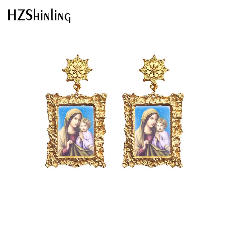 2020 pendientes colgantes antiguos Madre de Dios Virgen María pinturas Retro cabujón de cristal colgantes de Mandala joyería para mujer