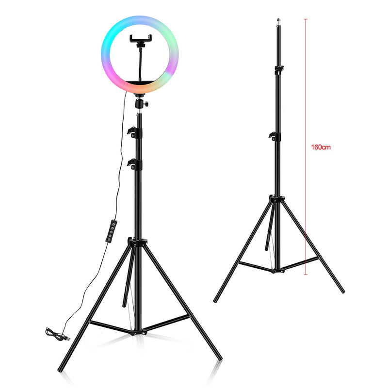 10-Zoll-Ringlicht RGB02 26 cm 33 cm 20 cm LED-Regenbogenlicht mit Stativ 1,6 m dimmbares RGB-Set für kurze Videos YouTube Live