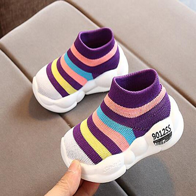 Boys Tennis Shoes Sneakers Girls Rainbow Shoes Mesh Kids Footwear Toddler Stripes Chaussure Zapato Casual SandQ Baby New