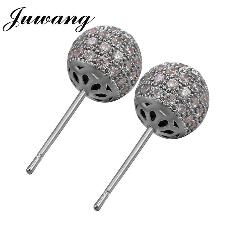 JUWANG, pendientes de tuerca minimalistas brillantes de 4 colores para mujer, AAA, hermosa circonita geométrica CZ Pave Korean Bella Oorbellen Earing