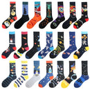 Happy Funny Unisex Painting UFO Astronaut Outer Space Rocket Star War Men Crew Socks Streetwear Cotton Male Skateboard Dress
