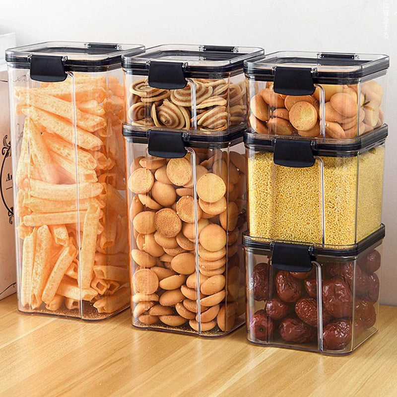 Caja hermética de cocina de 4 tamaños, contenedor de almacenamiento de alimentos de plástico, botellas apilables para alimentos secos, frutos secos, granos múltiples