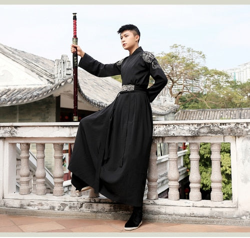 Traje antiguo chino Hanfu vestido ropa clásica tradicional dinastía Tang adulto espadachín bata hombres disfraz de Halloween