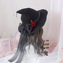 High Quality Lolita Halloween Lolita ROSE Large Bow Halloween Witch Cap Witch Hat Mo Nv Mao