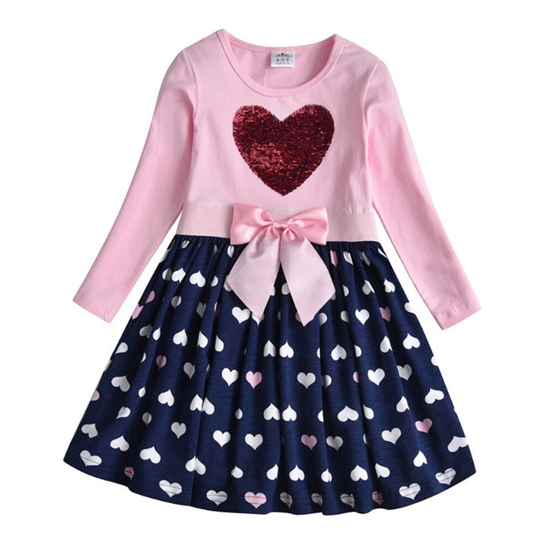 Vestido de algodón para niñas VIKITA, Vestidos con apliques de dibujos animados para niños, ropa informal para niños, Vestidos de retazos de manga larga para niñas