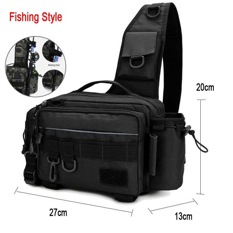 Fishing Tackle Bag Single Shoulder Crossbody Bags Waist Pack Fish Lures Gear Utility Storage Fishing Box Bag Tactical Bag XA232G