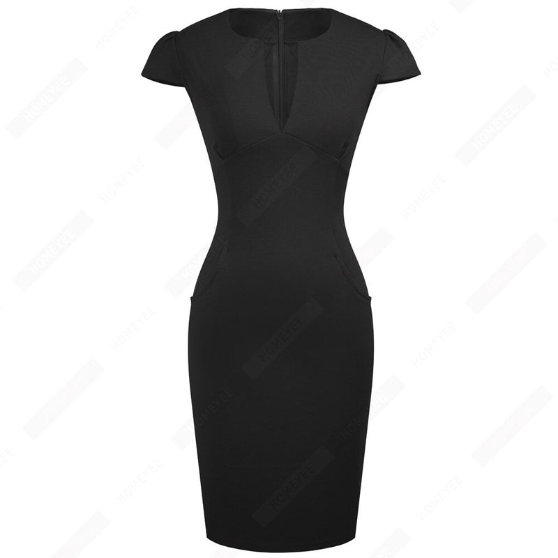 Summer Charming Sexy Celebrity Style Fashion Pockets Knee-length Bodycon Slim Business Sheath Party Dress E521