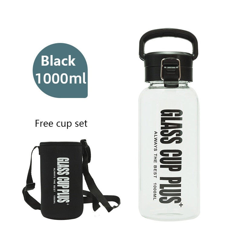 Large Capacity Portable Glass Water Bottles 0.6L 1L 1.5L 2L Sport Camping Cycling Water Bottle Fashion Heat resistant Bottle