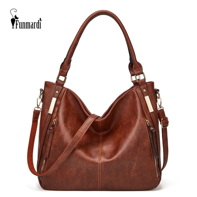 FUNMARDI Soft Leather Luxury Handbags For Women Bags Brand Designer Totes High Capacity Shoulder Bag Ladies Hand Bags WLHB2213