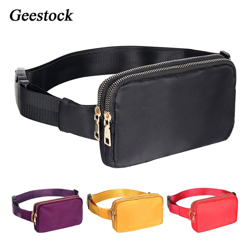 Geestock Women Waist Pack Black Bum Bag Festival Dual Zipper Belt Bag luLuxury Designlu Fashion Fanny Pack for Hiking Running