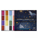 SeamiArt 24Color Glitter Metallic Watercolor Paint Gift Box Set Artist Watercolor Pearl Pigment for Drawing Supplies