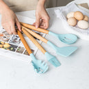 Silicone Cooking Utensils Set Non-stick Spatula Soup Spoon Wooden Handle with Storage Box Kitchen Tools Set Gifts for Mother
