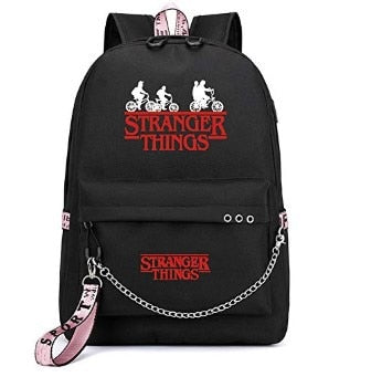 New Stranger Things Rucksack HELLFIRE Multifunktions-USB-Lade-Reise-Segeltuch-Studenten-Rucksack für Teenager Jungen Mädchen Schultasche