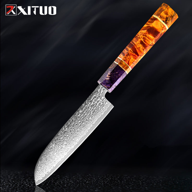 XITUO Chef's Nakiri Knife 67 Schichten japanischer Damaskus-Stahl Damaskus-Kochmesser 8 Zoll Damaskus-Küchenmesser Solidified Wood HD