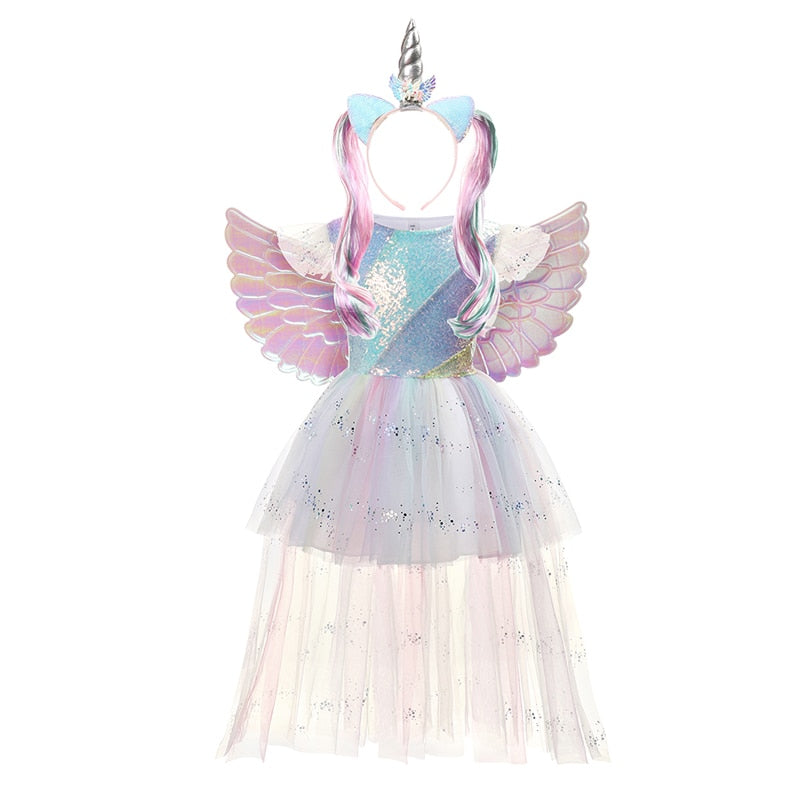 Halloween Unicorn Princess Dress Birthday Party Cosplay Angel Gown Children Mesh Tutu Skirt Pink Lace Sling Costume for Girls