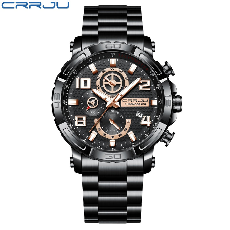 CRRJU Herrenuhren Großes Zifferblatt Wasserdicht Edelstahl mit LeuchtzeigernDatum Sport Chronograph Uhren Relogio Masculino