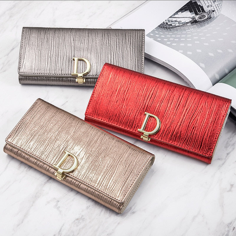 2022 New Design Women Wallets Fashion Long Phone Purse Luxury Genuine Leather Ladies Card Holder Stripe Wallet Cartera de mujer