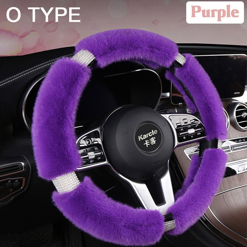 Funda para volante Karcle esponjosa con diamantes de imitación ostentosos, fundas para volante de coche peludas, universales, 38cm para mujeres y niñas