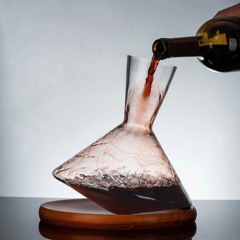 2000 ml kreative Tumbler Weinkaraffe mit Holztablett Mundgeblasene Kristallweinkaraffe Champagnerglas Whisky Weinbelüfter