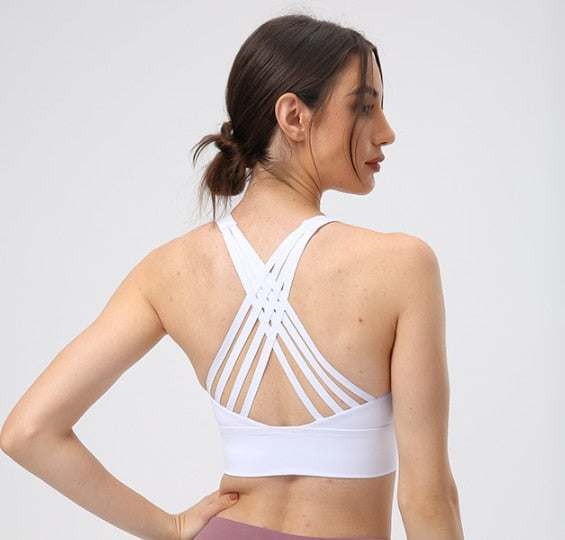 NWT Cross Tanks Yoga bra Women Tank Tops Fitness Shock Proof Quick Dry Backless Push Up Crop Bra Size XS-XL