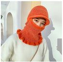 2021 Warm Neck Knit Hat Fur Pompoms Hat Mask Winter Hat For Girl Wool Knitted Hat Female Balaclava Caps Gorras Bonnet