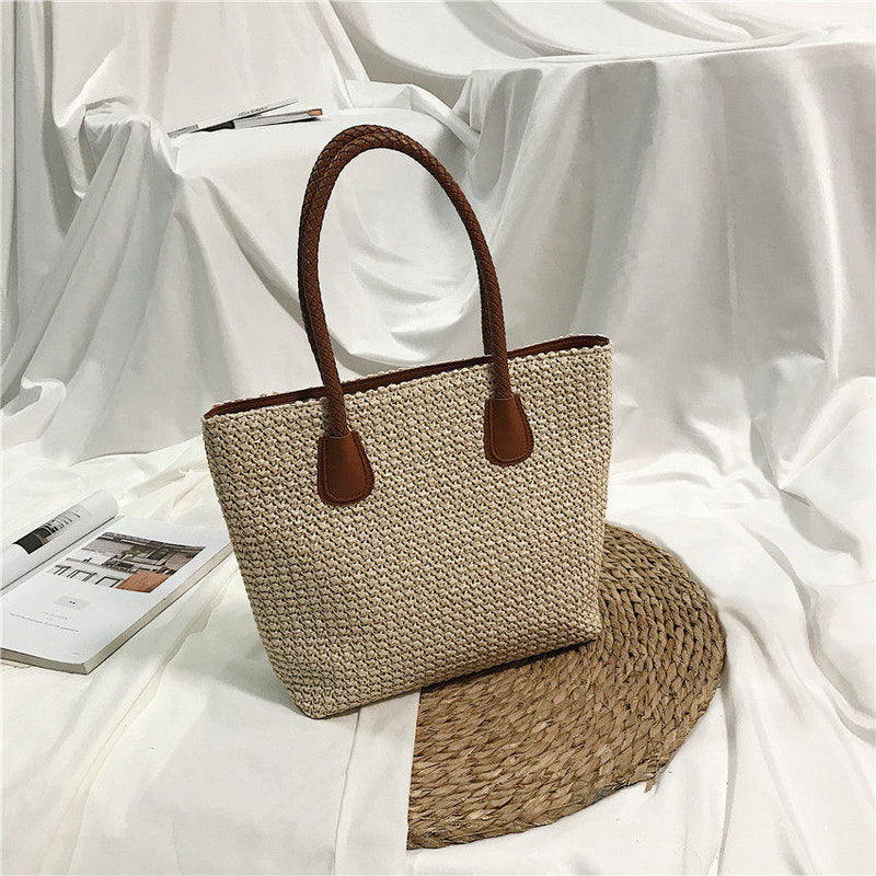 Mode Rattan gewebte Frauen Handtasche Sommer Strandtasche große Kapazität Einkaufstasche handgefertigte gestrickte Stroh Umhängetaschen für Frauen