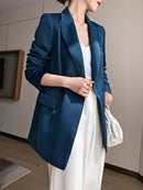 Blazer azul para mujer 2022 primavera otoño moda estilo coreano traje de satén de lujo chaqueta OL abrigo de trabajo ropa de abrigo femenina