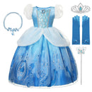 VOGUEON Girl Cinderella Princess Halloween Party Costume Short Sleeve Blue Fancy Ball Gown Children Fancy Birthday Clothes Frock