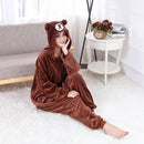 Bear Onesie Women Men Kigurumis Animal Pajama Cartoon Slippers Festival Homewear Winter Warm Suit Zipper Button Overalls