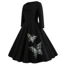 Elegant Black Embroidery Wrist Sleeve Women Dresses 2022 New Autumn Winter Casual O Neck Cotton A Line Vintage Party Vestidos