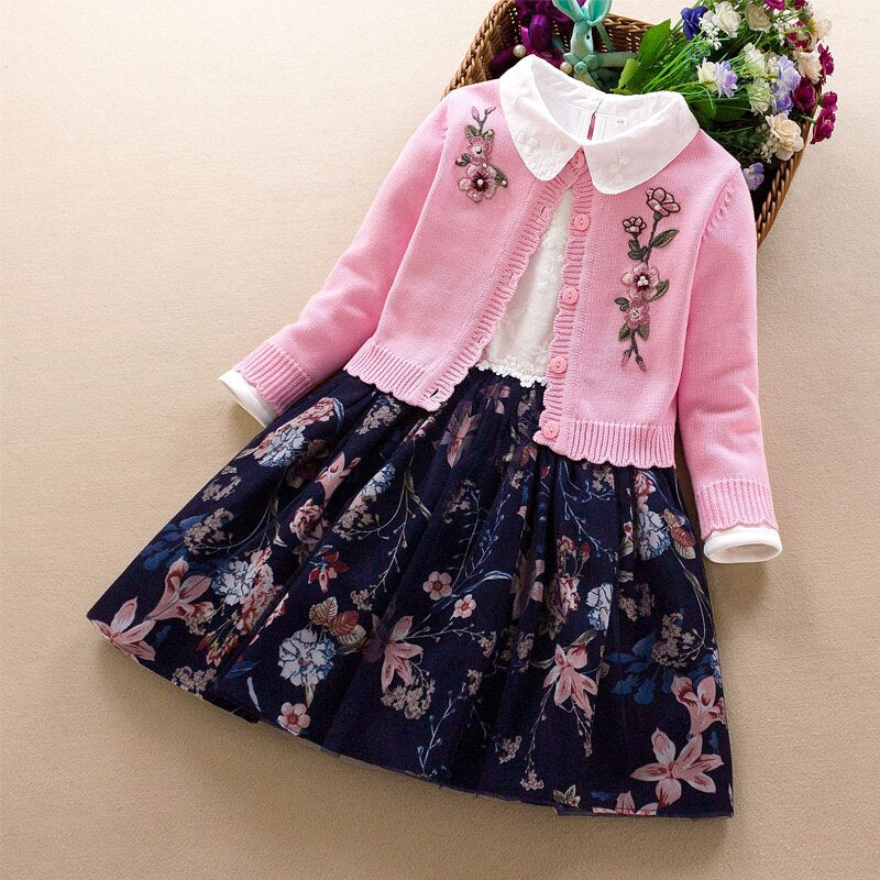 Elegant Girls clothing set new 2022 spring autumn Kids princess coat+dress 2Pcs suit for girl party children clothes 3 5 8 9Year