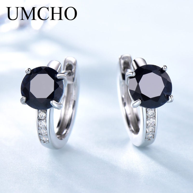 UMCHO Natürliche schwarze Spinell-Ohrringe für Frauen, 100 % echte 925er Sterlingsilber-Ohrringe, weibliche Verlobung, feiner Schmuck
