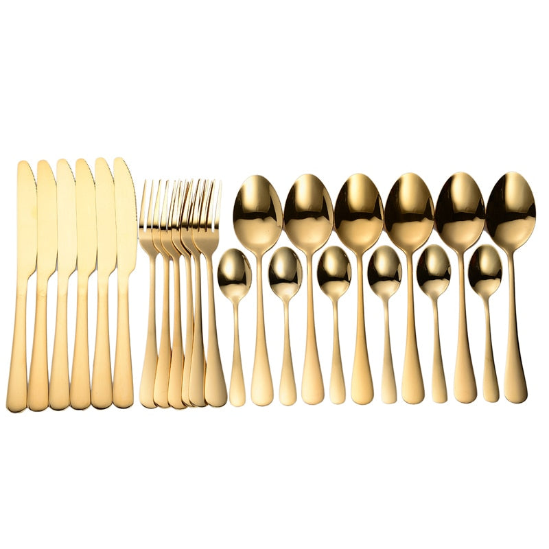 Tablewellware Tableware Black Cutlery Set 24 Pcs Stainless Steel Cutlery Box Forks Knives Spoons Dinner Set Kitchen Spoon Set