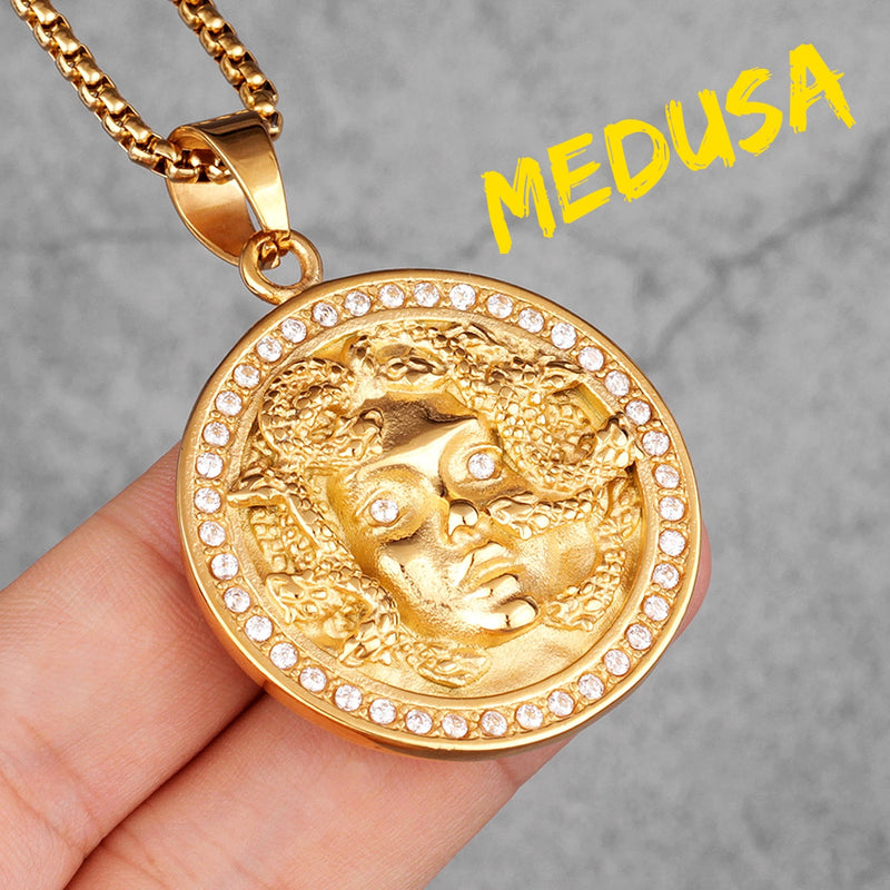 Mythology Snake Hair Medusa Banshee Stainless Steel Men Necklaces Pendants Chain for Boy Male Jewelry Creativity Gift Wholesale