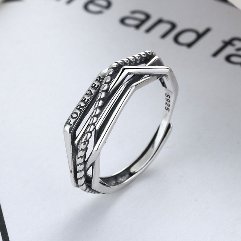 S925 full body sterling silver light luxury line cross ring female retro wild simple ins trendy fashion braided ring