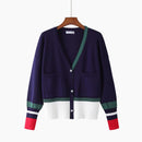 Cárdigan de diseñador de moda de alta calidad HLBCBG, suéteres de punto con botones de Color de contraste de manga larga de un solo pecho