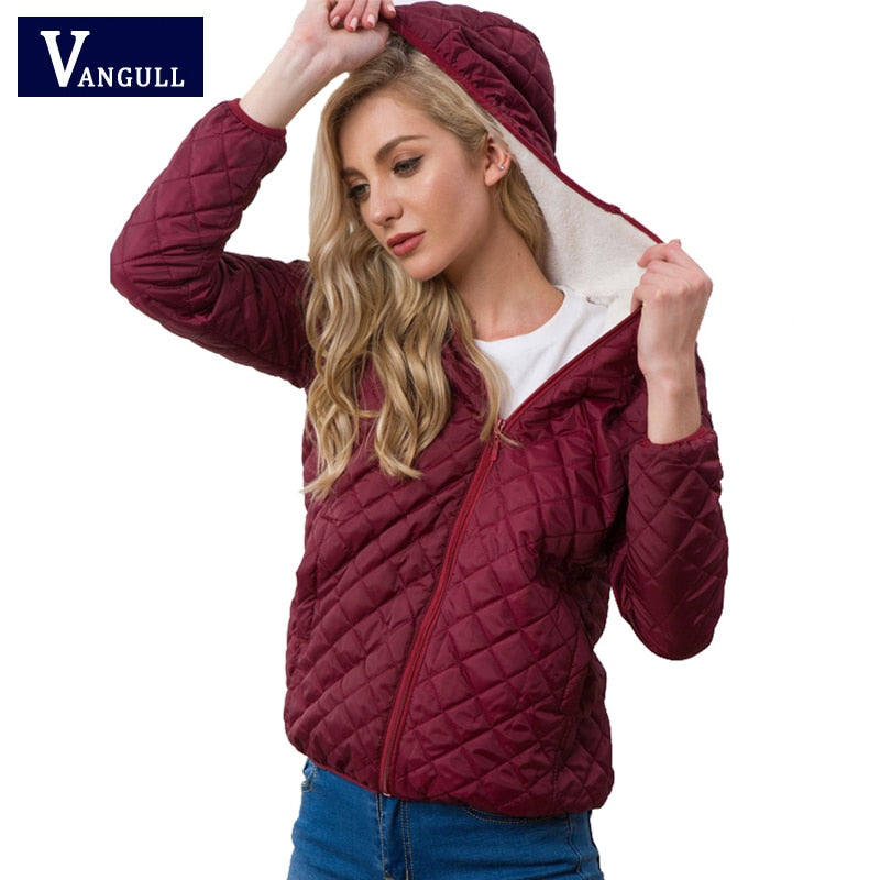 Vangull Women Hooded Jacket Casual Basic Warm Velvet Lamb Parka Coat  Autumn Winter New Solid Light Soft Famale Outerwear