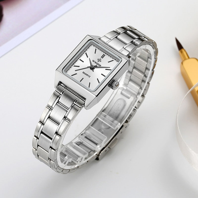 Montre Femme 2022 WWOOR Luxusmarke Damenuhren Mode Rechteck Kleine Uhr Frau Quarz Kleid Damen Armband Armbanduhr