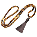 Grado Natural A 8mm piedra de ojo de tigre y cuentas de ónix negro brillante collar 108 cuentas Mala joyería Buda oración pulsera mujeres hombres