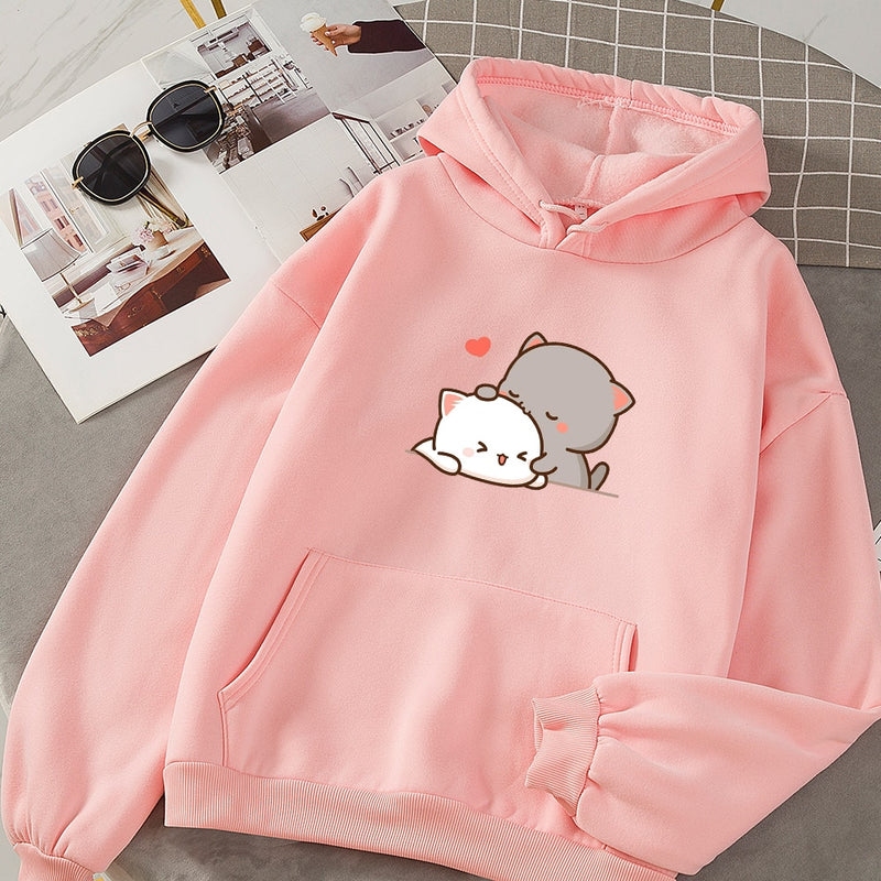 Sudadera con capucha de otoño para mujer, sudadera de moda coreana para mujer, jersey de Anime Kawaii, ropa de calle, sudaderas de talla grande para parejas