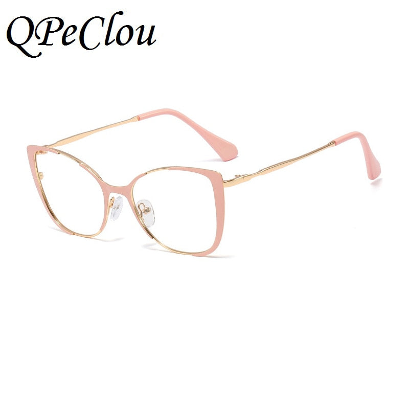 QPeClou Unique Vintage Cat Eye Glasses Women 2019 Retro Metal Cateye Eyeglasses Frames Female Clear lens Optical Oculos Gafas