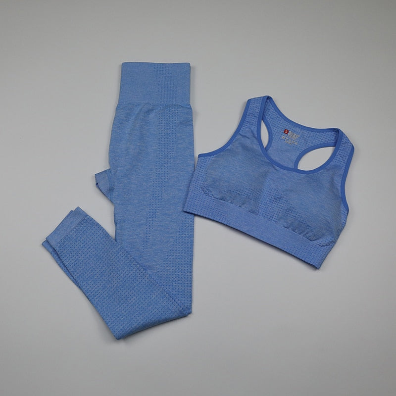 Conjunto de 2 piezas para mujer, conjunto de Yoga sin costuras, ropa deportiva, ropa deportiva para mujer, mallas de gimnasio vitales, Sujetador deportivo acolchado de realce, trajes deportivos