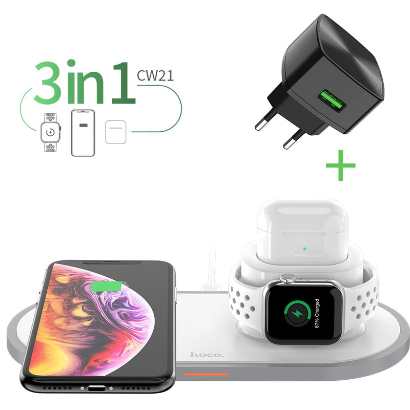 HOCO 3 in 1 Qi Wireless Charger Pad for iPhone 11 pro X XS Max XR for Apple Watch 4 3 2 Airpods 10W Fast Charge For Samsung S10